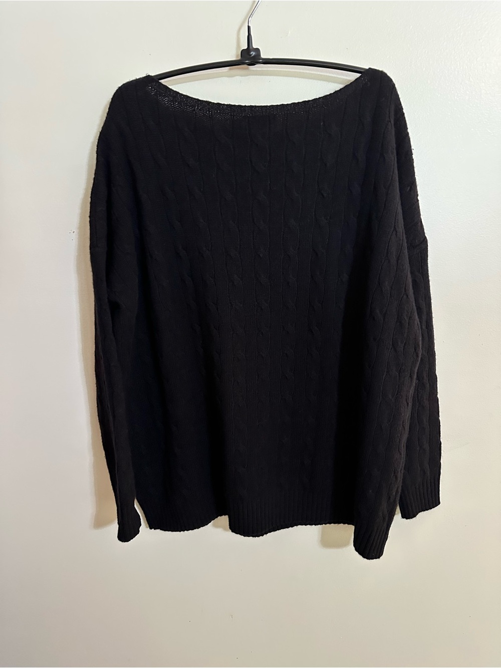 Polo by Ralph Lauren Black Boat Neck Cable-Knit Sweater with Raglan Sleeves - Picture 8 of 8